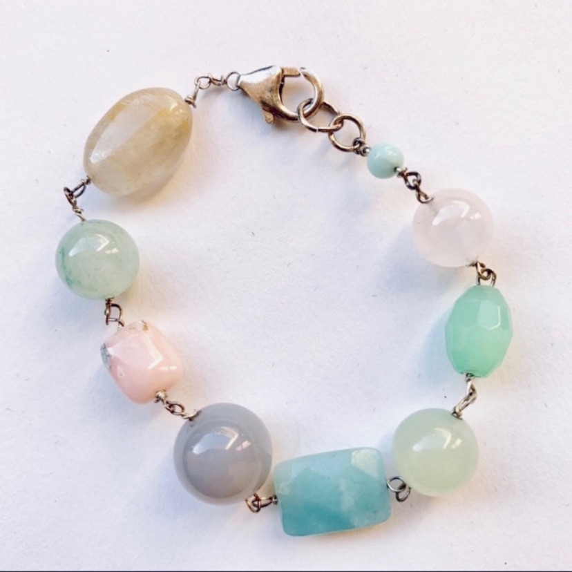 Genuine Pastel Gemstones Sterling Silver Bracelet